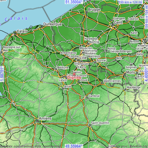 Topographic map of Oignies