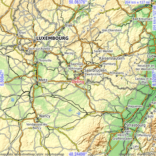 Topographic map of Œting