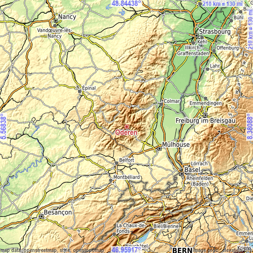 Topographic map of Oderen