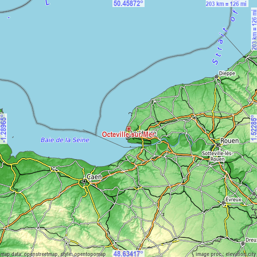 Topographic map of Octeville-sur-Mer