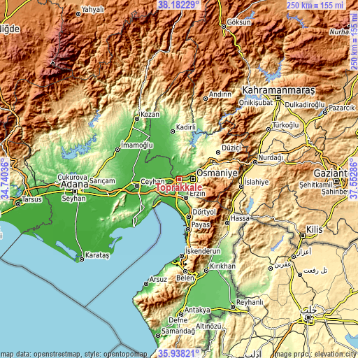 Topographic map of Toprakkale