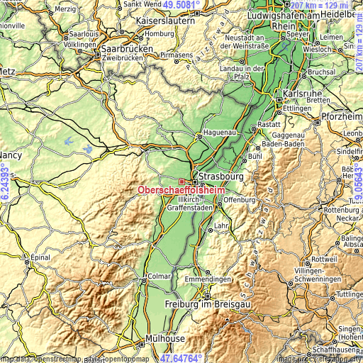 Topographic map of Oberschaeffolsheim