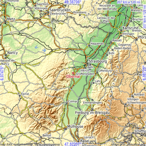 Topographic map of Obernai