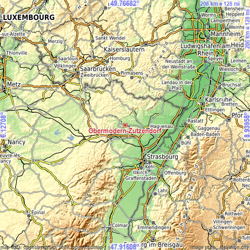 Topographic map of Obermodern-Zutzendorf