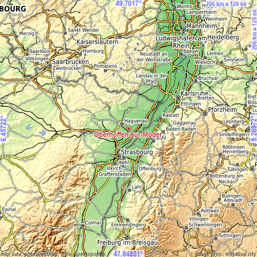 Topographic map of Oberhoffen-sur-Moder