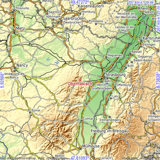 Topographic map of Oberhaslach