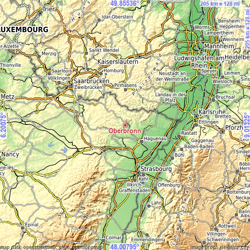 Topographic map of Oberbronn