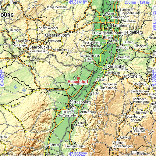 Topographic map of Betschdorf