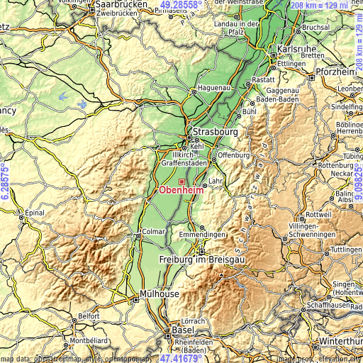 Topographic map of Obenheim