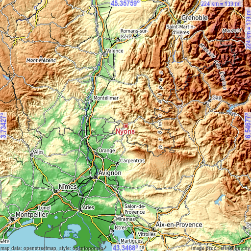 Topographic map of Nyons