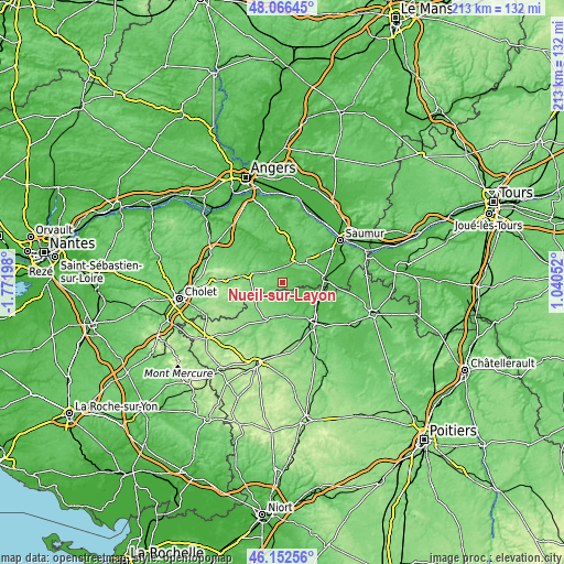 Topographic map of Nueil-sur-Layon