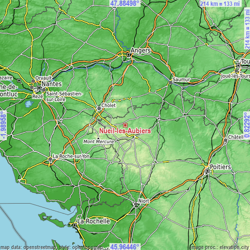 Topographic map of Nueil-les-Aubiers