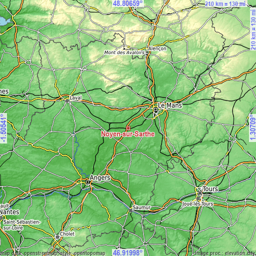 Topographic map of Noyen-sur-Sarthe