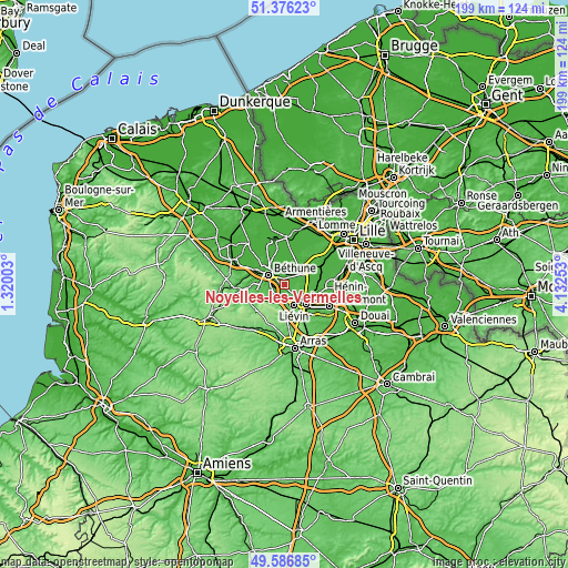 Topographic map of Noyelles-lès-Vermelles