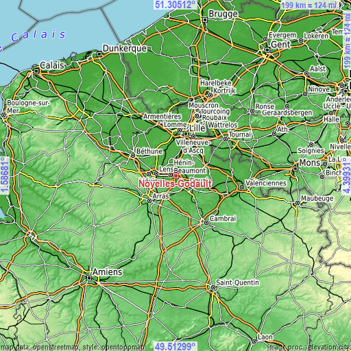 Topographic map of Noyelles-Godault