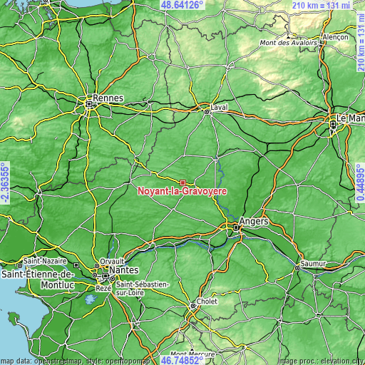 Topographic map of Noyant-la-Gravoyère