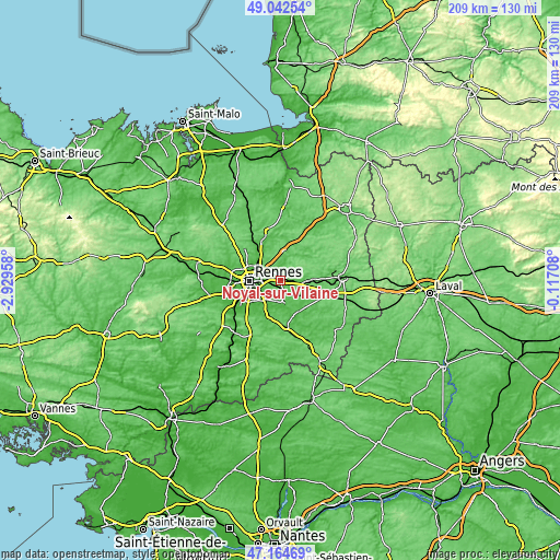 Topographic map of Noyal-sur-Vilaine