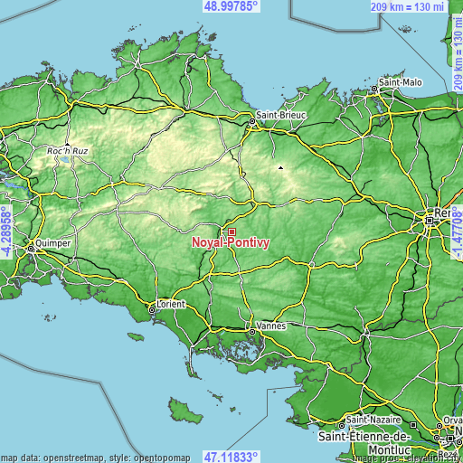 Topographic map of Noyal-Pontivy