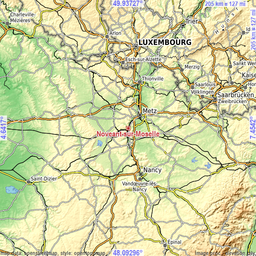 Topographic map of Novéant-sur-Moselle