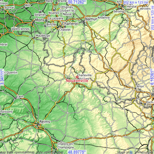 Topographic map of Nouzonville