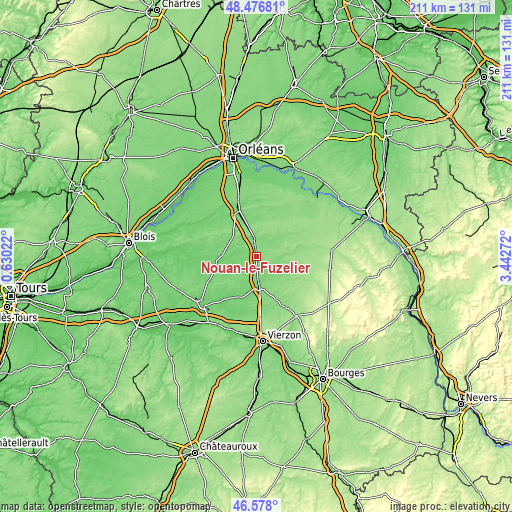 Topographic map of Nouan-le-Fuzelier