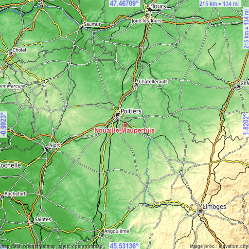 Topographic map of Nouaillé-Maupertuis