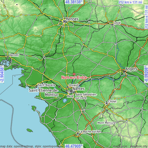 Topographic map of Nort-sur-Erdre