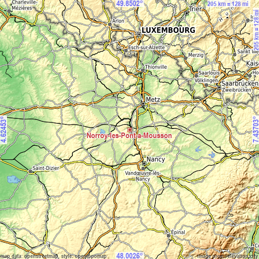 Topographic map of Norroy-lès-Pont-à-Mousson