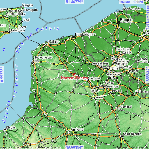 Topographic map of Norrent-Fontes