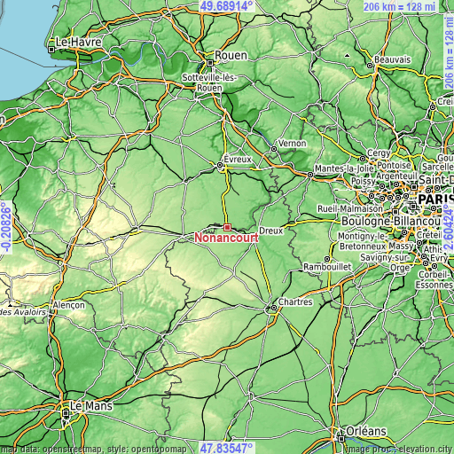 Topographic map of Nonancourt