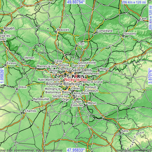 Topographic map of Noisy-le-Sec