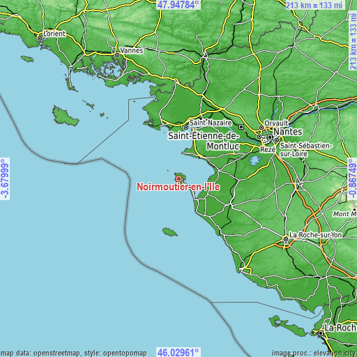 Topographic map of Noirmoutier-en-l’Île