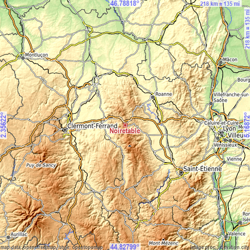 Topographic map of Noirétable