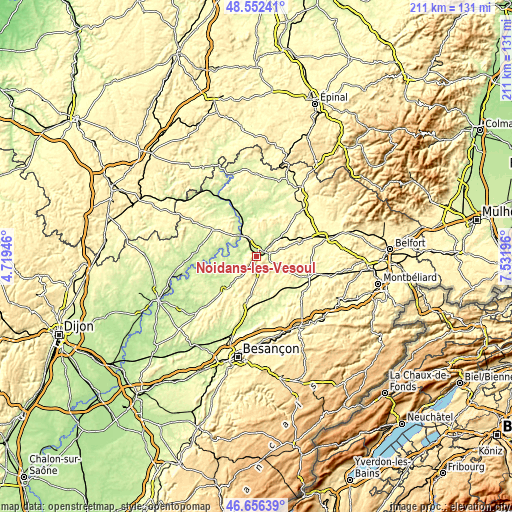 Topographic map of Noidans-lès-Vesoul