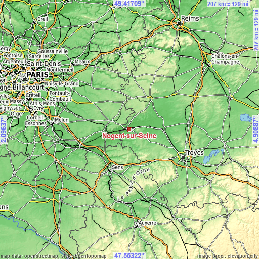 Topographic map of Nogent-sur-Seine