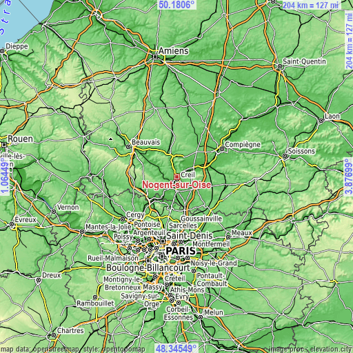 Topographic map of Nogent-sur-Oise