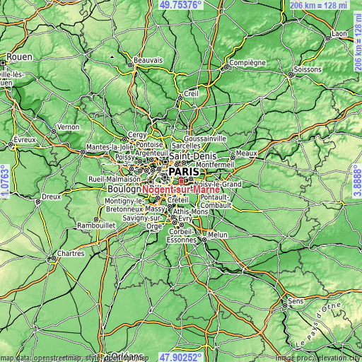 Topographic map of Nogent-sur-Marne