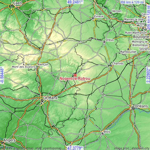 Topographic map of Nogent-le-Rotrou