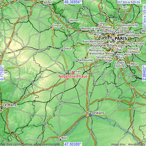 Topographic map of Nogent-le-Phaye