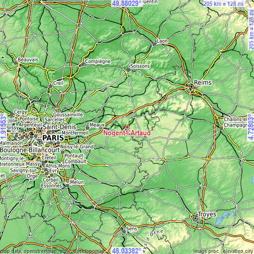 Topographic map of Nogent-l’Artaud