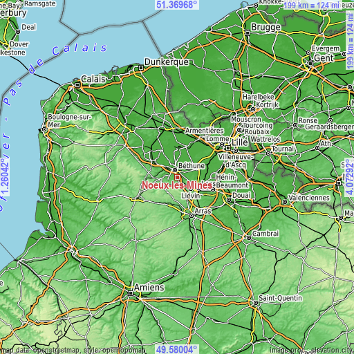 Topographic map of Nœux-les-Mines