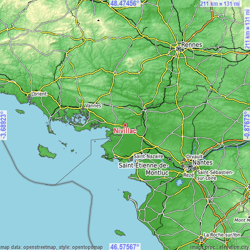 Topographic map of Nivillac