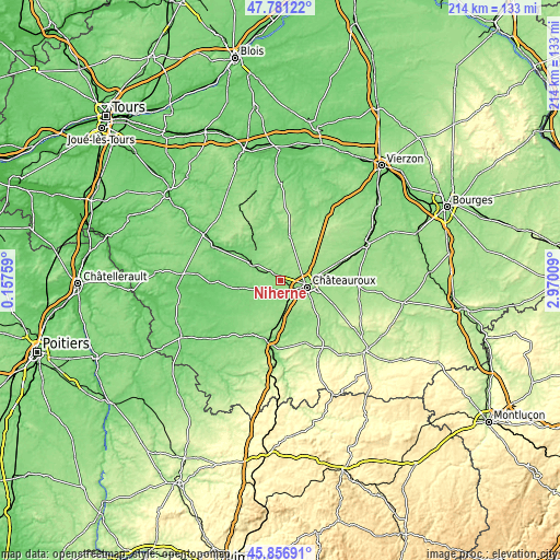 Topographic map of Niherne