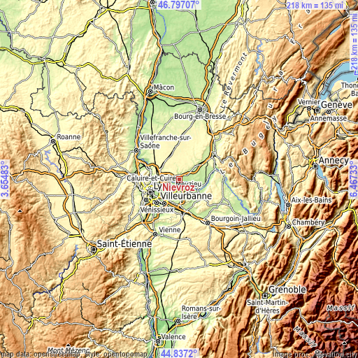 Topographic map of Niévroz