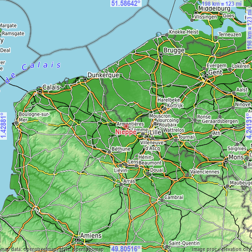 Topographic map of Nieppe