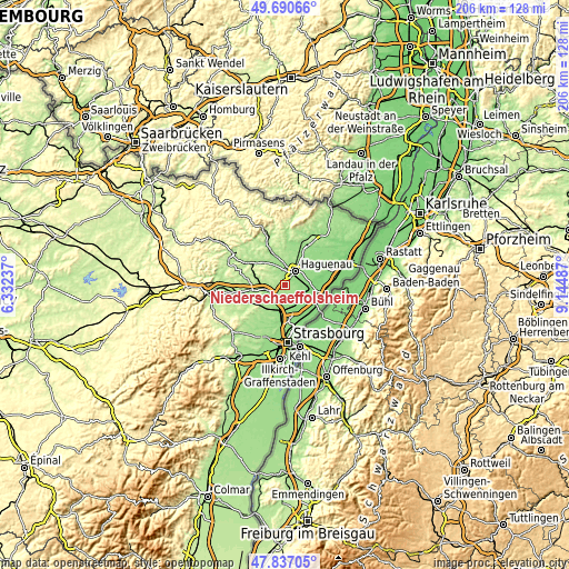 Topographic map of Niederschaeffolsheim