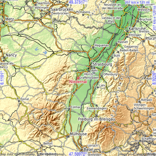 Topographic map of Niedernai