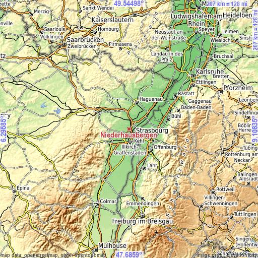 Topographic map of Niederhausbergen