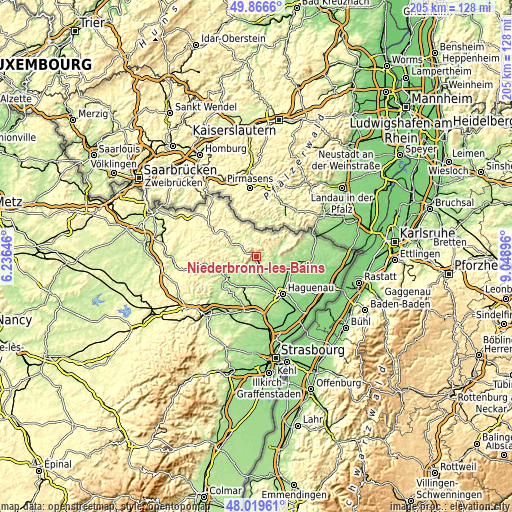 Topographic map of Niederbronn-les-Bains