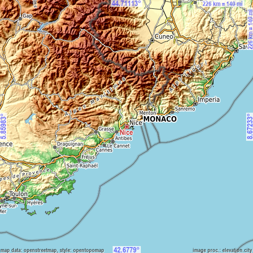 Topographic map of Nice